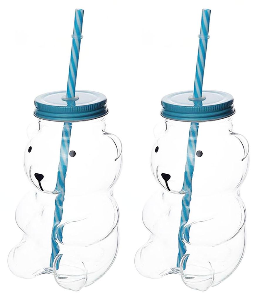 Niedlicher Bären-Glasbecher mit auslaufsicherem Deckel und Strohhalm – ideal für Smoothies, Kaffee und Säfte. Robuster Glasbecher für Zuhause...