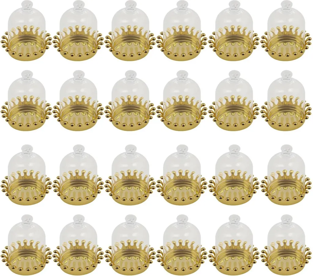 Lot de 24 Bonbonnières Couronne Or avec Couvercle pour Mariage et Fête