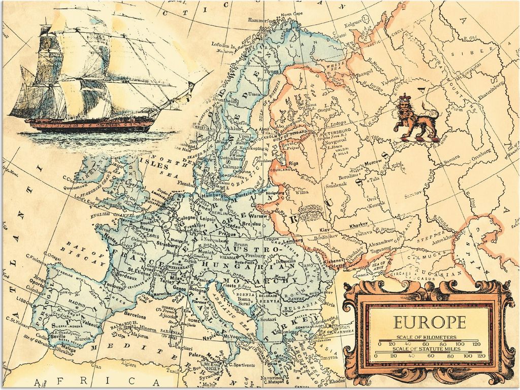 ARTland Wandbild Alu für Innen & Outdoor Europakarte Größe: 80x60 cm