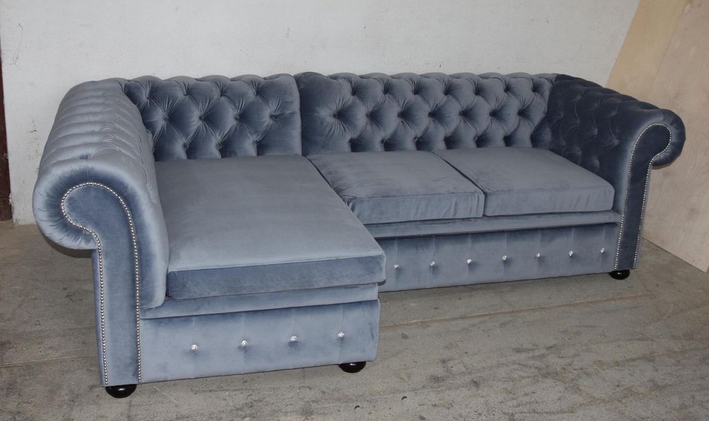 Design Chesterfield Ecksofa Eckcouch Loungesofa Couch Blau Textil Sofa Neu