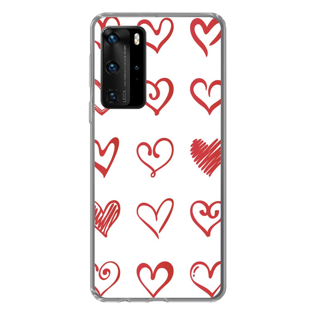 MuchoWow Handyhülle Schutzhülle Hülle für Huawei P40 Pro Eine Illustration mit Herzen in verschiedenen Formen Silikon Softcase Handy Hülle -...