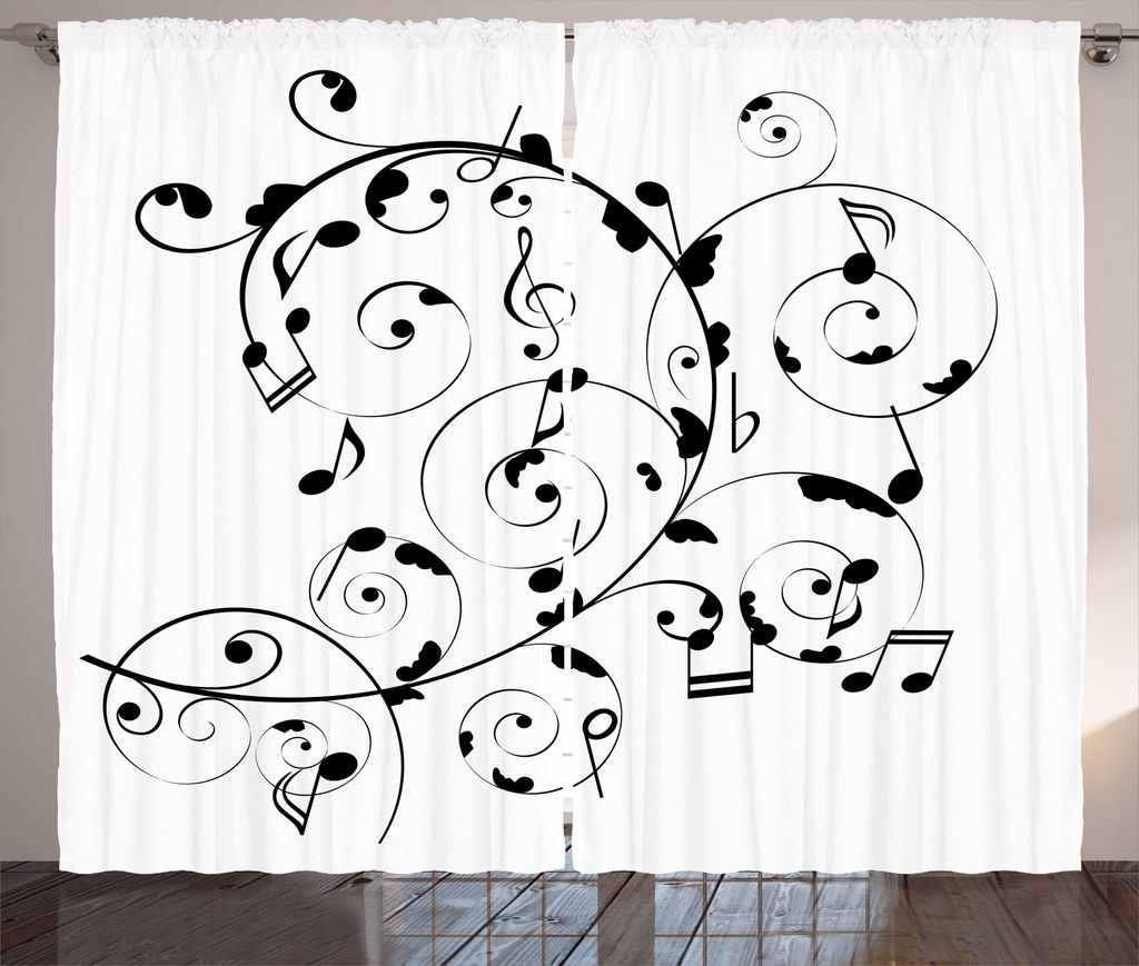 ABAKUHAUS Musik Rustikaler Gardine, Treble Chef Curlicue Motiv, Wohnzimmer Universalband Gardinen mit Schlaufen und Haken, 280 x 225 cm, Weiß Koks...