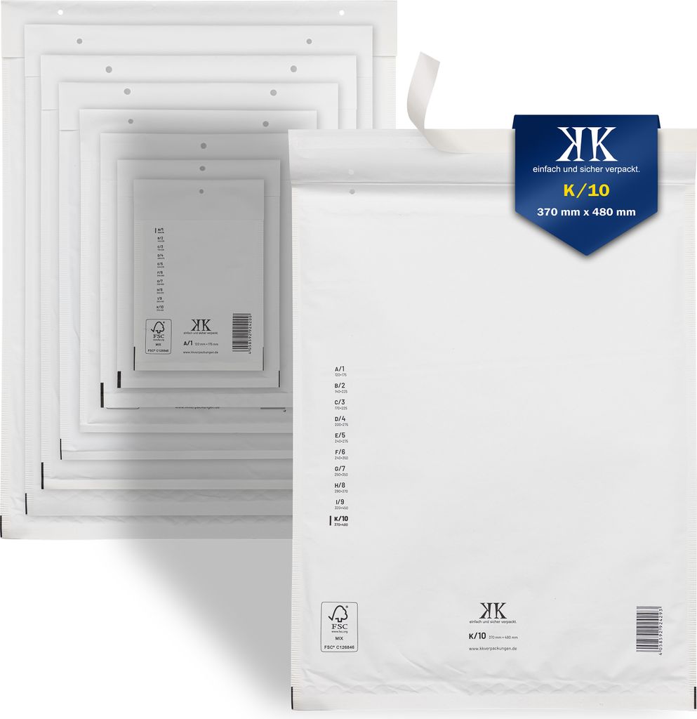 1400 Luftpolster-Versandtaschen K10 K/10 370x480mm (Außenmaß) Weiß