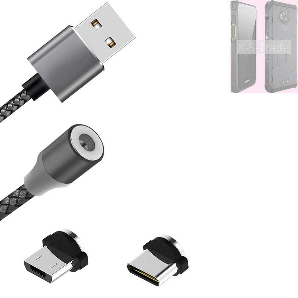 K-S-Trade Hochwertiges Magnet-Lade-kabel Sync-Kabel Daten-Kabel für RugGear RG880 mit USB-Typ-C-Anschluss und Micro-USB-Anschluss 2A bis zu 480mbps