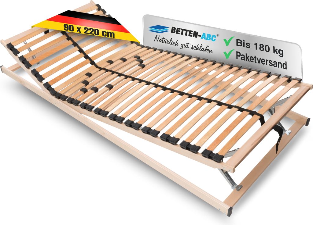 Betten-ABC Max1 K+F Lattenrost zur Selbstmontage mit Kopf- und Fußteilverstellung, Holm durchgehend, Größe: 90 x 220 cm