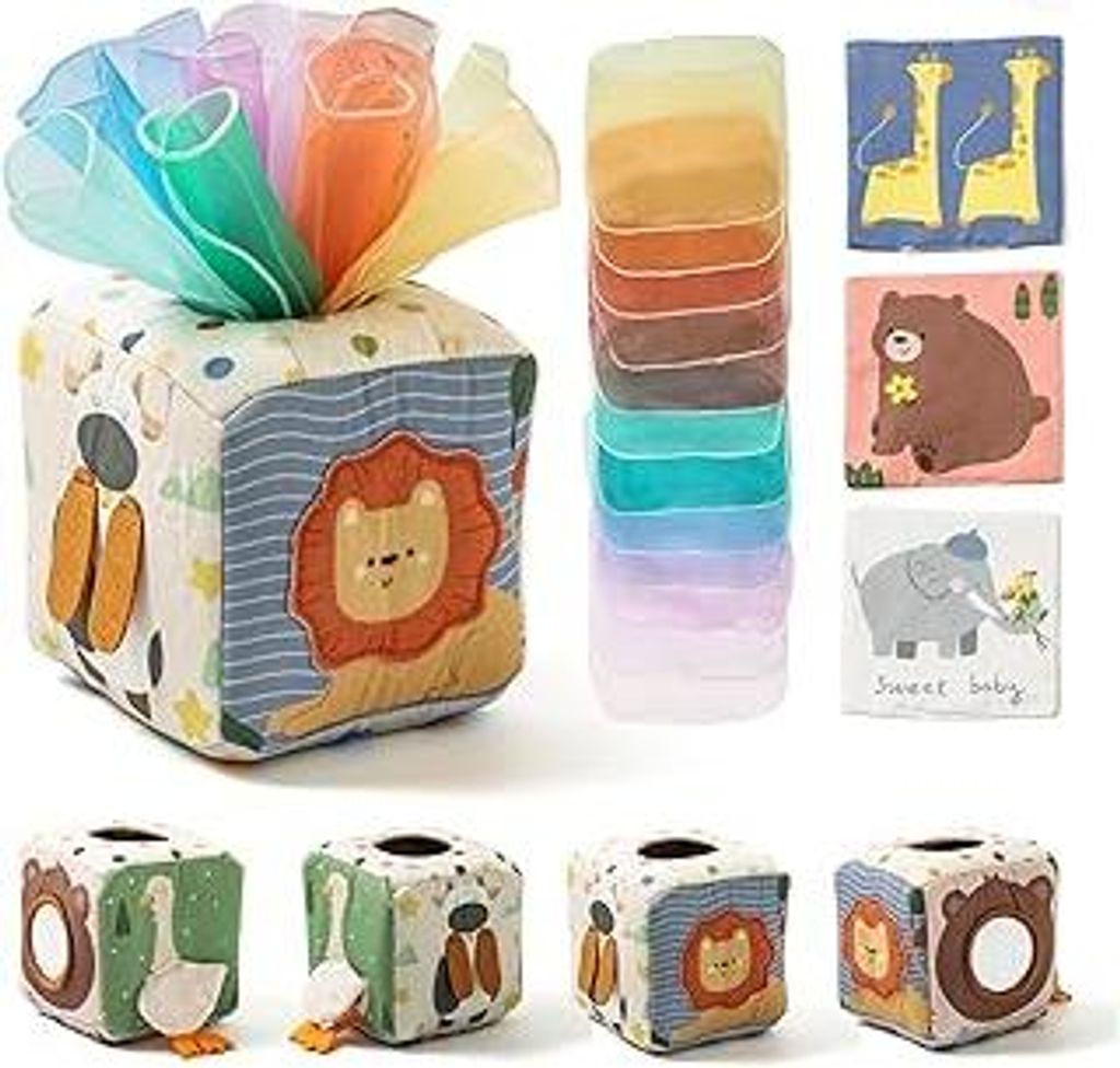 Montessori Spielzeug Baby Tücherbox,Baby Sensorik Spielzeug 6-12 Monate Motorikspielzeug Tissue Box für ab 1 2 3 Jahre Mädchen Jungen,Kinder Fr...