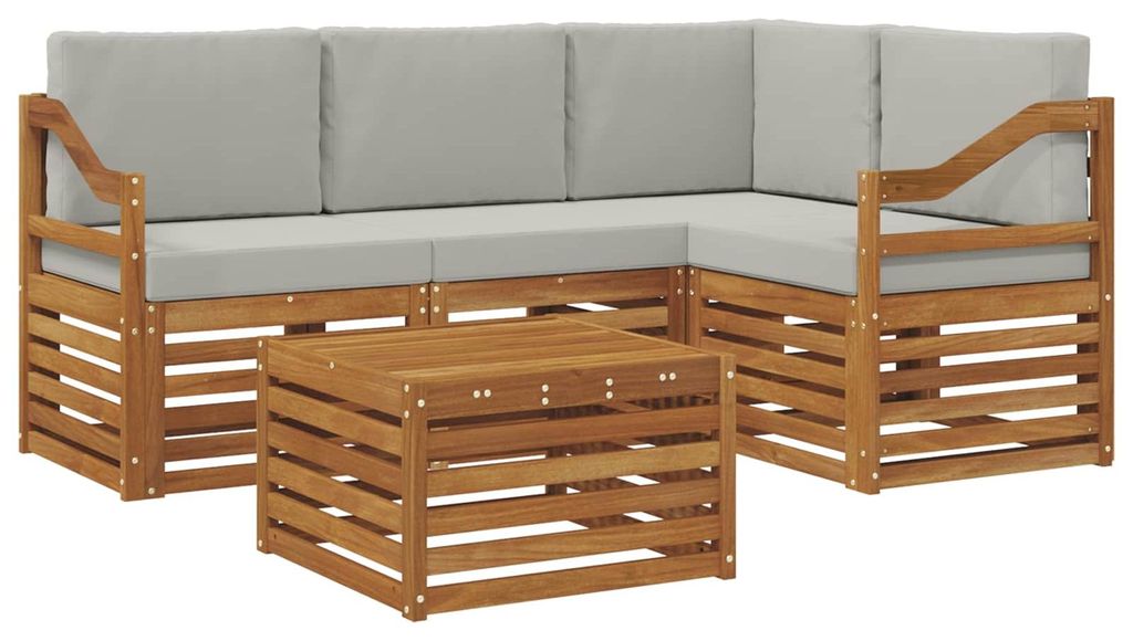 Möbelsets mit Kissen 5 pcs Natürlich und Hellgrau Holzwerkstoff