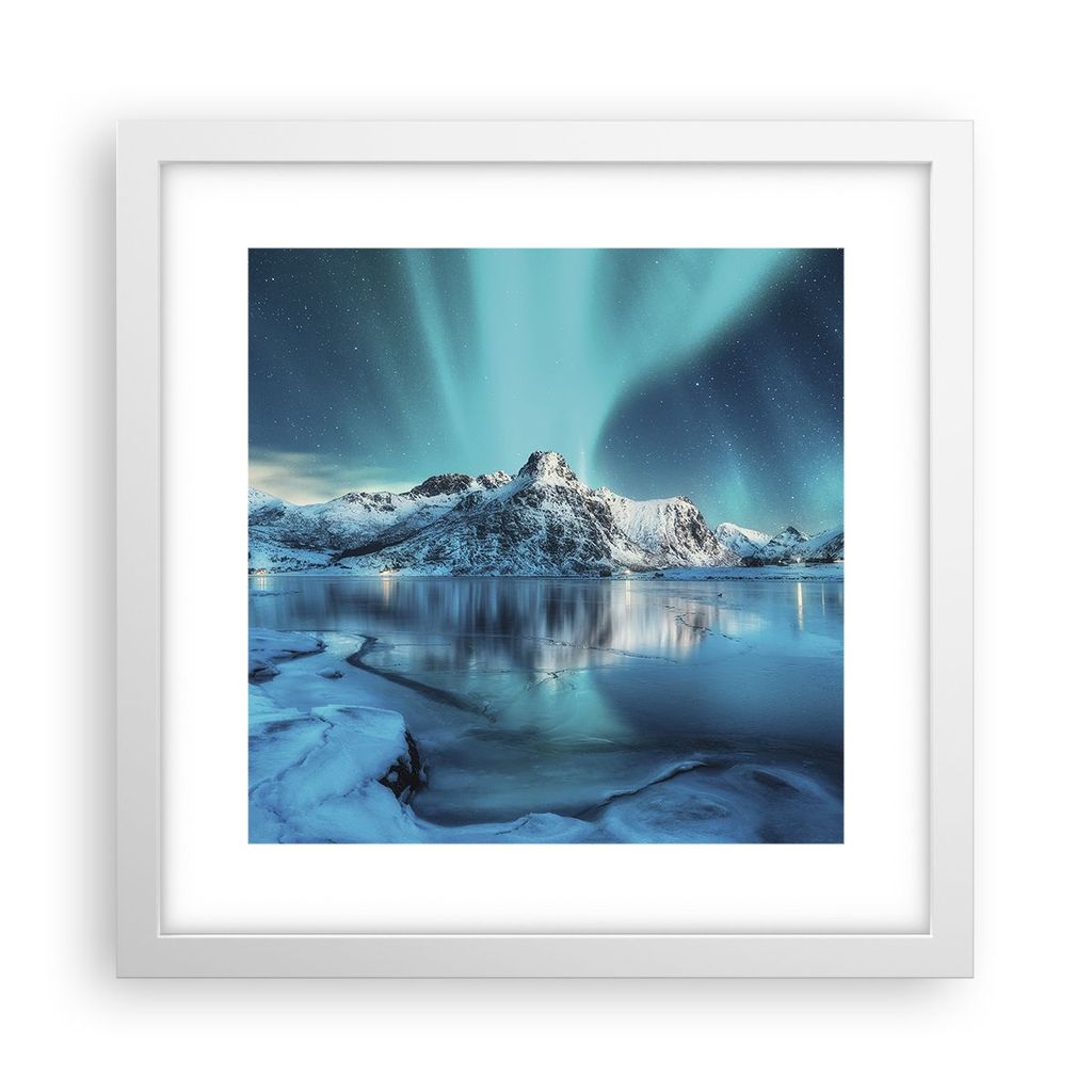 Gerahmtes Poster - Weißer Rahmen - Morgendämmerung Polar Berge - 30x30 cm - Wand Bild - Wanddeko - Wandbilder - Wandposter - Bilderrahmen - Bilde...