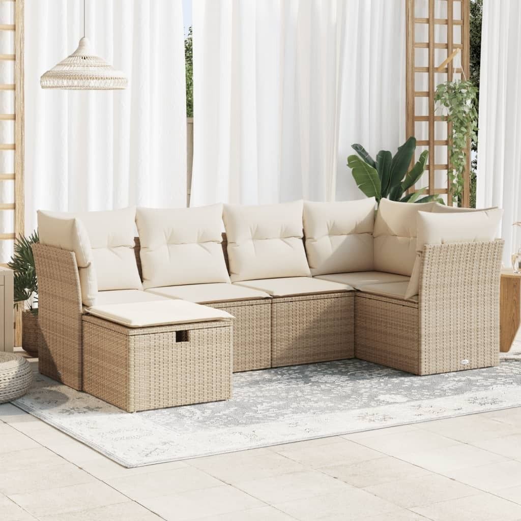 Maison Exclusive - 6-tlg. Garten-Sofagarnitur mit Kissen Beige Poly Rattan