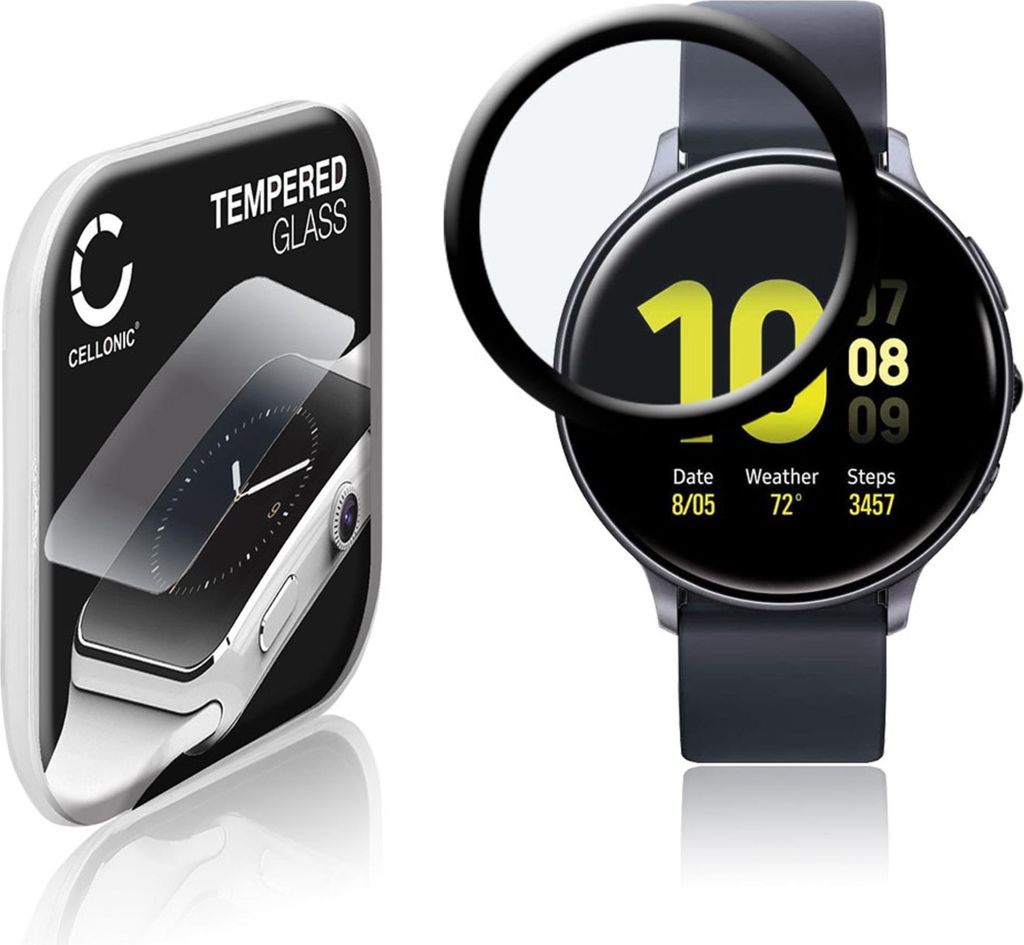 CELLONIC 9H Display Schutzglas für Samsung Galaxy Watch Active 2 (44mm) Smartwatch, 3D Full Cover Full Glue Screen Protector Glass, Fitness Tracke...