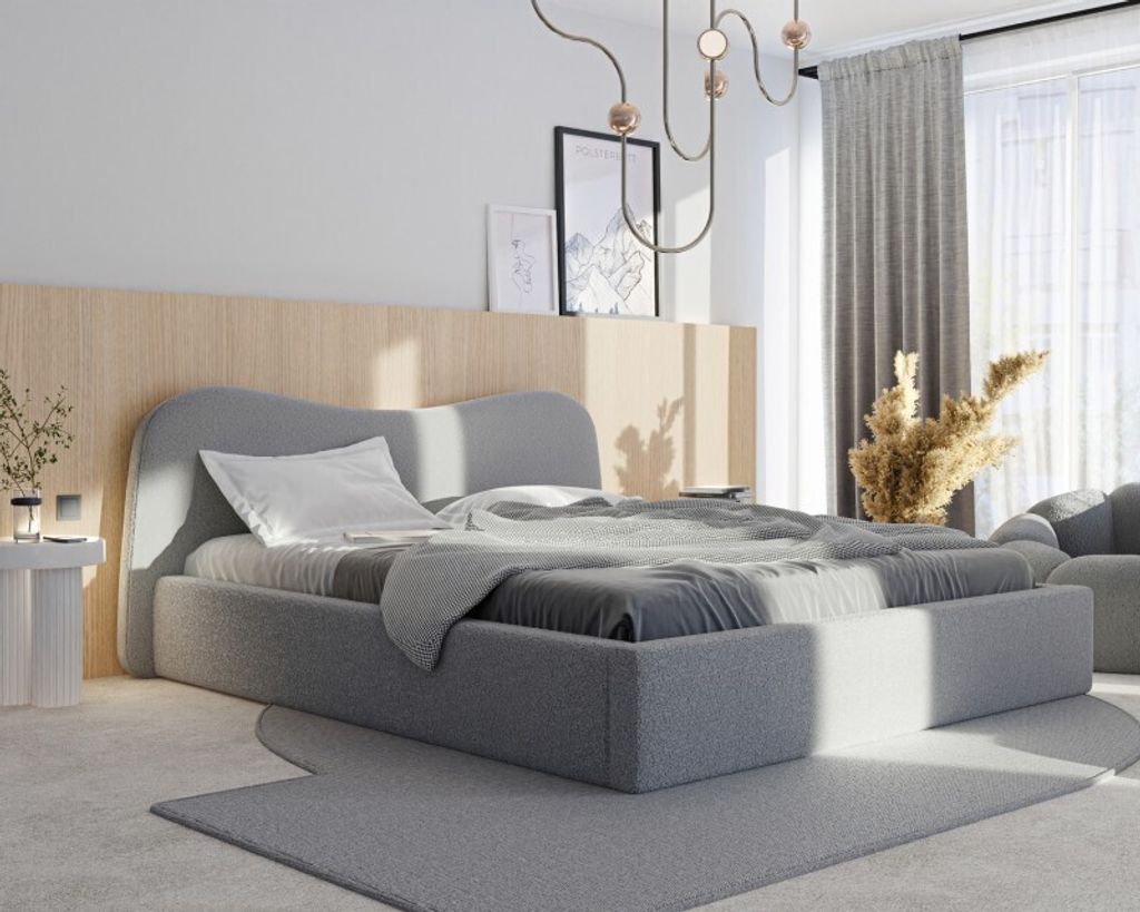 Polsterbett COZY Doppelbett mit Holzrahmen und einem Behälter für Bettwäsche Grau Schlafzimmer Große: 140x200 cm, Farbe: Gerra 70