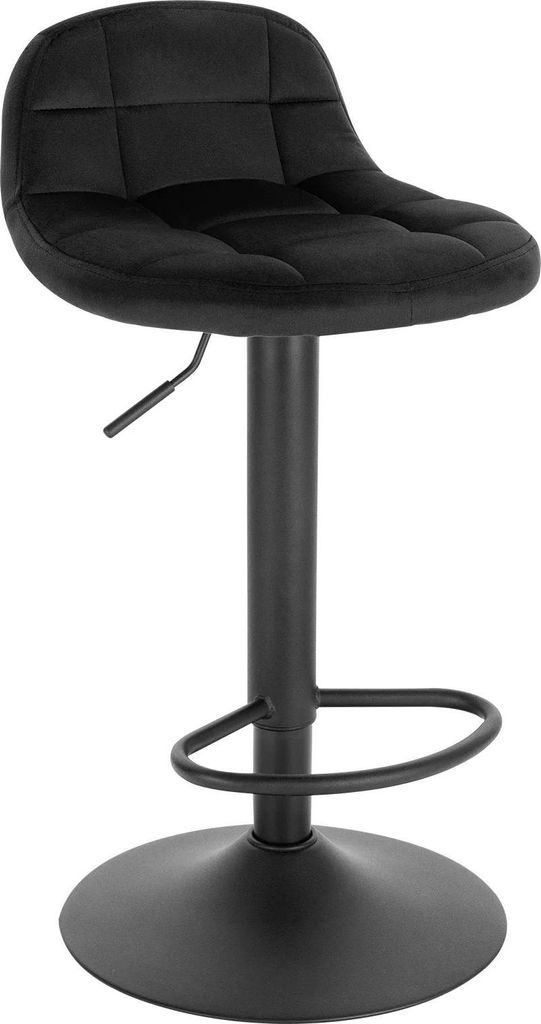 Barhocker - Mit Rückenlehne - Höhenverstellbar - Drehbar - Mit Fußstütze - Samtbezug - Sitzhöhe 62–83 cm - Schwarz