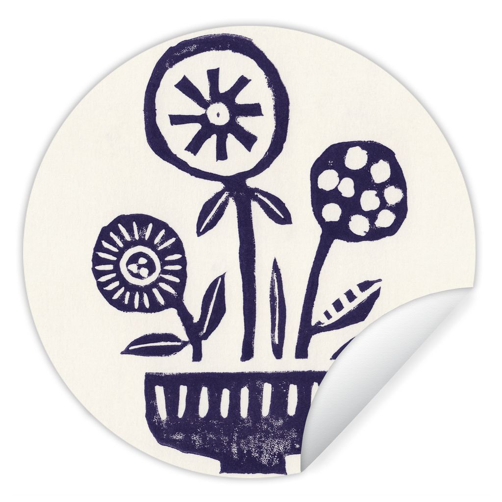 MuchoWow Runde Wandtattoo - Wandsticker Tapete Aufkleber Blumen - Pflanzen - Vase - Abstrakt Ø 80 cm Selbstklebend und Repositionierbar - Wandau...
