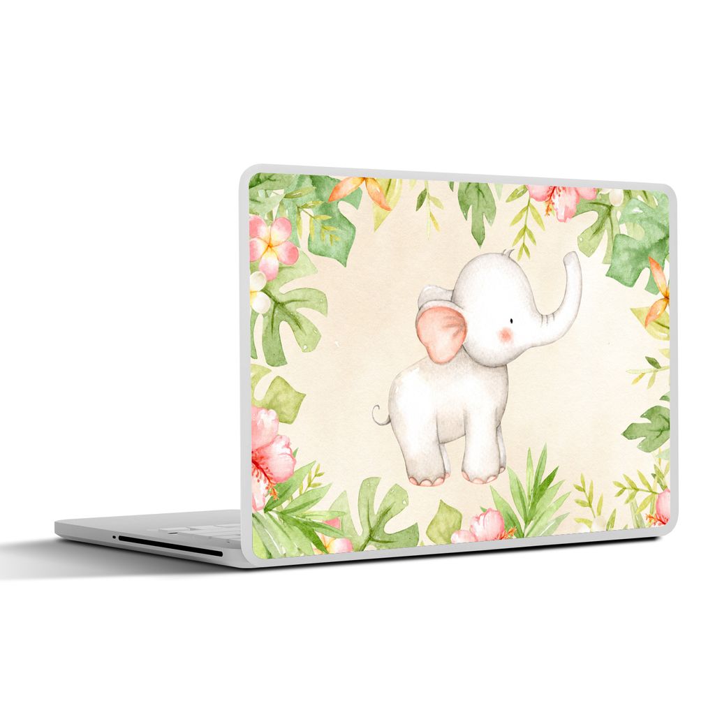MuchoWow Laptop Aufkleber Sticker Cover Elefant - Blumen - Pflanzen - Dschungel 25x18 cm - Laptop-Deko
