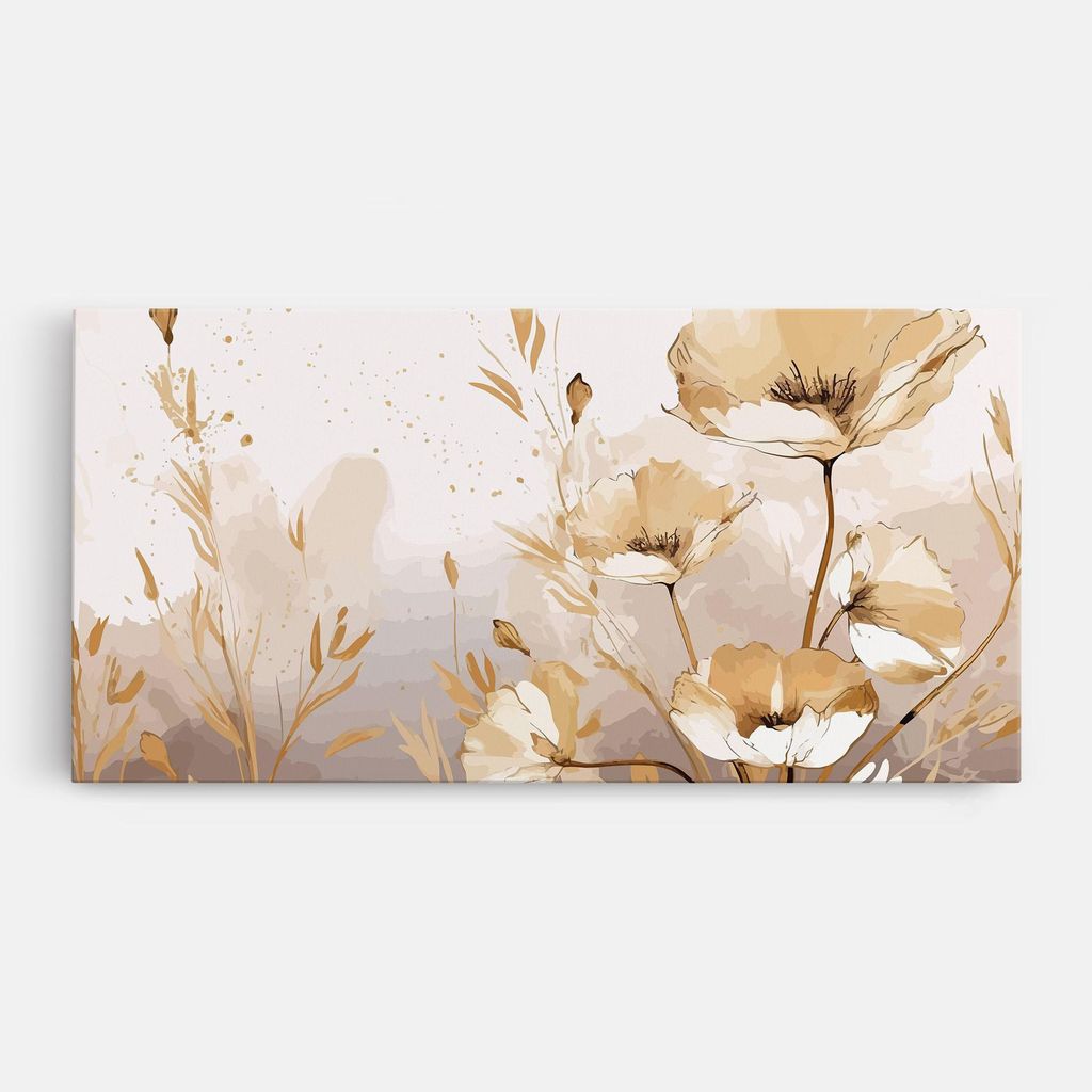 ARTHUB Leinwandbild 40x80 cm, Gold Cream Poppy | Wohnzimmerdekoration, Hängende Bilder, Wanddekoration, Heimdekoration, Blumen, Mohnblumen