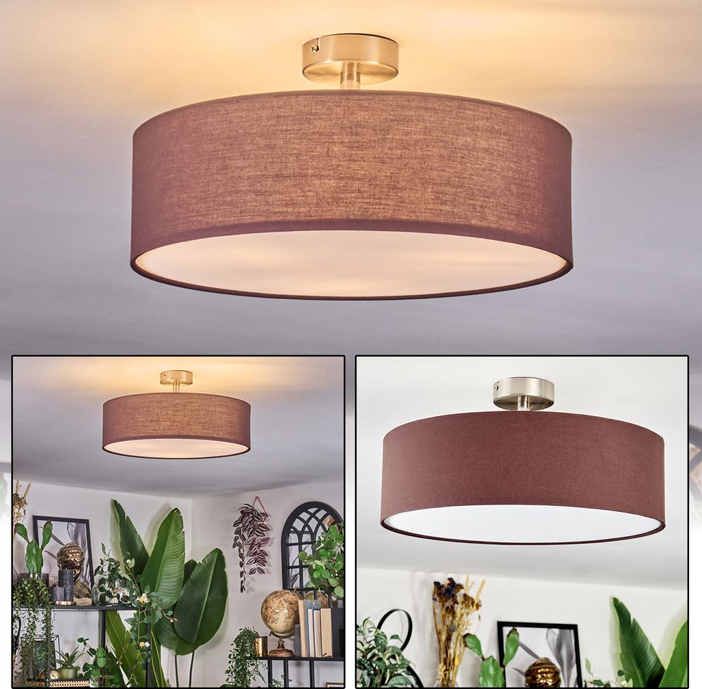 Mels Deckenlampe aus Metall/Stoff/Kunststoff in Nickel-matt/Braun/Weiß