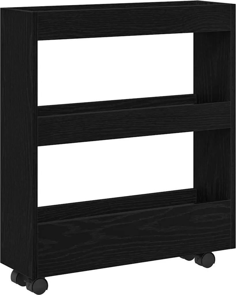 Organizzatore Stretto Rovere Nero su Ruote - Carrello Cucina 20cm