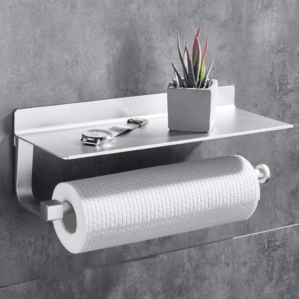 Porte-papier essuie-mains argenté idéal pour cuisine et salle de bain