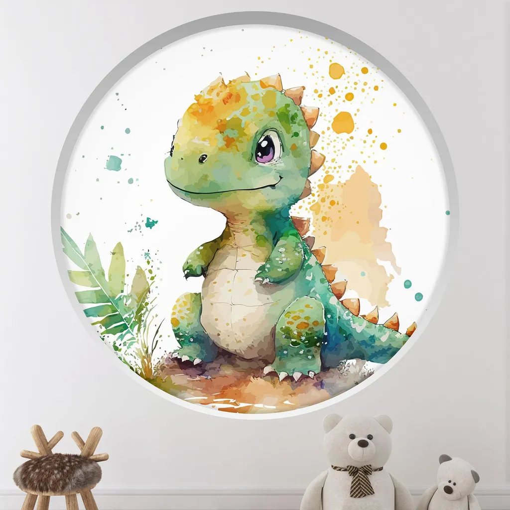 Décorer un Mur Blanc : Sticker Arche Ronde Lumaléa Bébé Dinosaure 90 cm