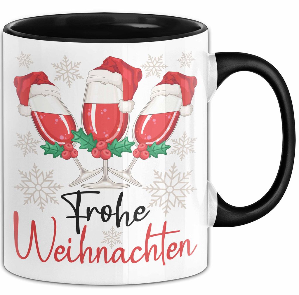 Weihnachten Weinglas Tasse Geschenk Weihnachtliche Grafik Weinliebhaber Frohe Weihnachten Kaffee-Becher (Schwarz)