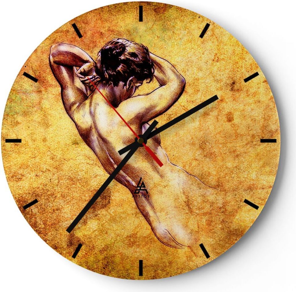 Wanduhr - Rund - Glasuhr - Weibliches Modell Körper posiert Produktbild 