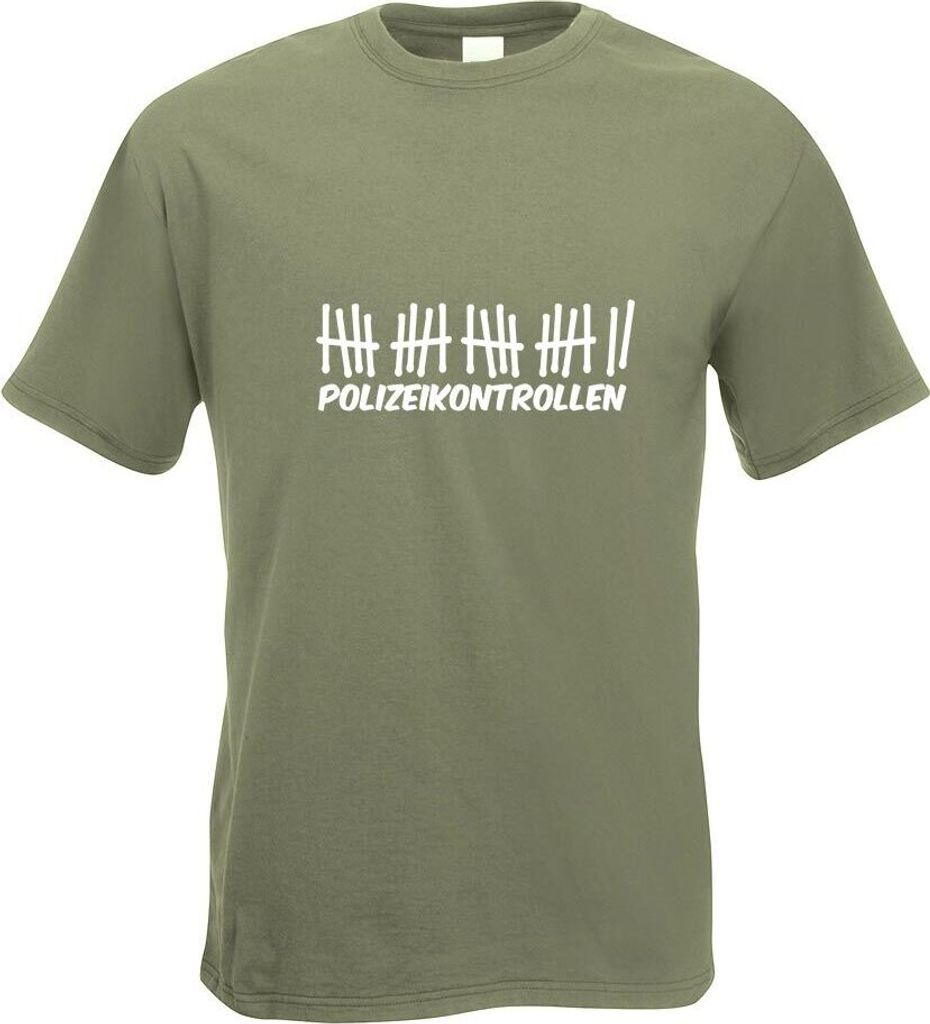 Kiwistar - T-Shirt - Olive - Polizeikontrollen Motiv Bedruckt Funshirt Design Print - mit Motiv Bedruckt - Funshirt Design - Sport - Freizeit - Her...