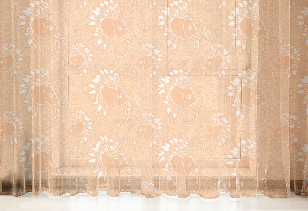 ABAKUHAUS Boho Arazzo, Autentico cappello da elefante con piume dei nativi americani e bellissime decorazioni, Arazzo in raso setoso per soggiorno e camera da letto, 210 cm x 274 cm, Arancione chiaro Bianco - 6