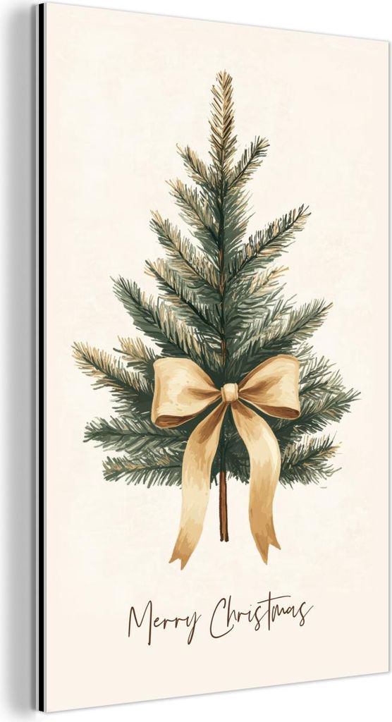 MuchoWow Wanddekoration Metall Metallbild Wandkunst 40x60 cm Weihnachtsbaum - Weihnachten - Frohe Weihnachten - Beige MuchoWow Aluminium Gemälde -...