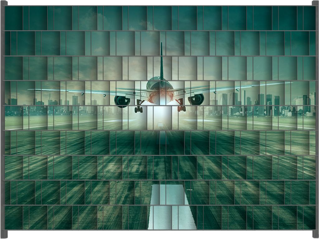 Wallario Zaunsichtschutz mit Motiv Startendes Flugzeug - Landebahn für Ein- und Doppelstabmatten Zäune in der Größe 250 x 180 cm