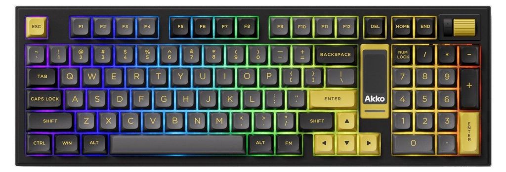 A top-down view of a mechanical keyboard.