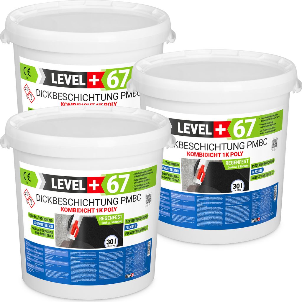 Bitumen Dickbeschichtung 1K Polystyrol 90l Fundamente Keller Abdichtung LEVEL+67