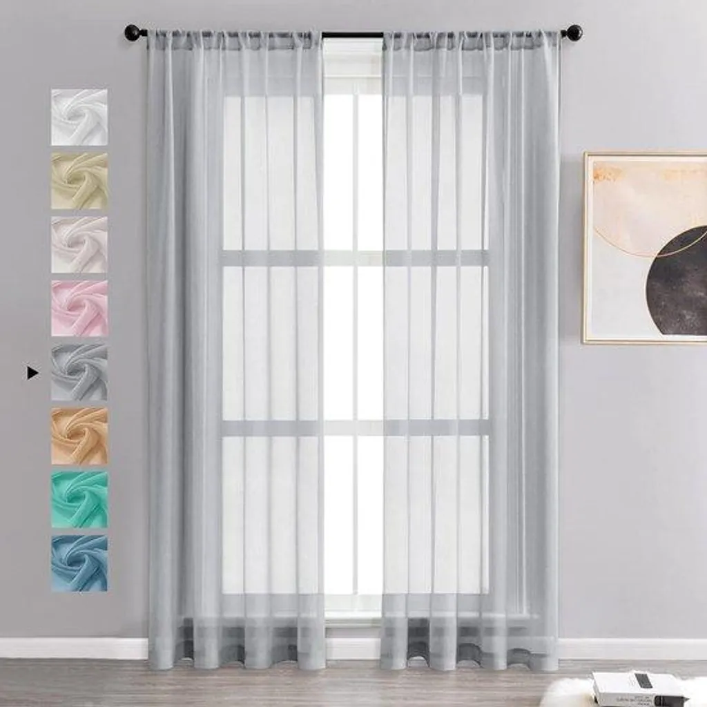 Voilage semi-transparent aspect lin gris 140x245 cm prêt à poser