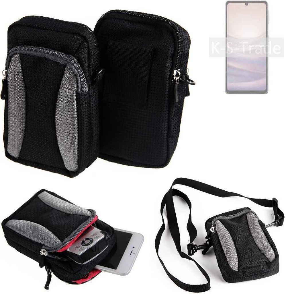 K-S-Trade Holster Schutz Hülle kompatibel mit Sharp Aquos Sense7 Handy Hülle Gürteltasche Umhängetasche mit Zusatzfach schwarz