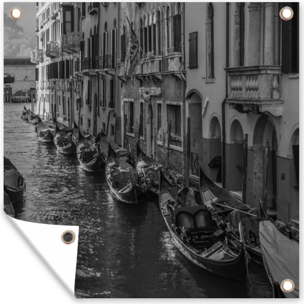 MuchoWow 100x100 cm Outdoor-Poster Gartendeko Sichtschutz Garten Poster für den Garten Gondeln in Venedig in schwarz und weiß