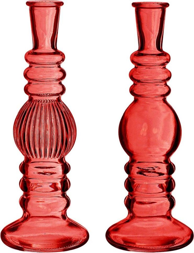 Glasvase Bunt 'Florence' 2er Set - Wählbar in verschiedenen Farben und Größen, Farbe:Rot, Größe:h.23 Ø8.5
