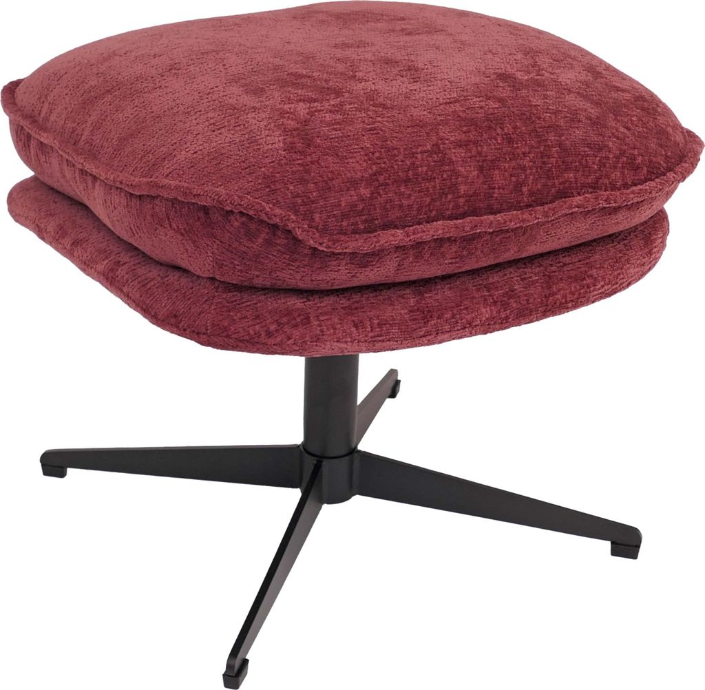 Hocker mit Polster MCWP32, Sitz-/Fußhocker Fußablage Ottomane Stoff/Textil Chenille (370 g/m²) beere