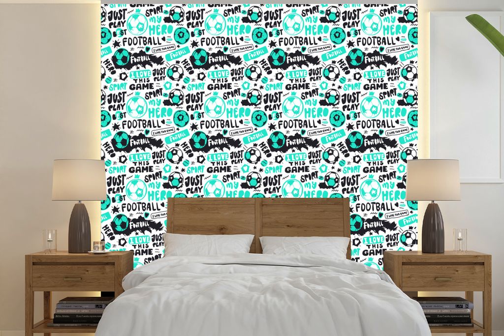 MuchoWow Fototapete für Wohnzimmer oder Schlafzimmer Wandtapete Vinyl Motivtapete Muster - Fußball - Sport - Jungen - Kinder - Kinder - 300x300...