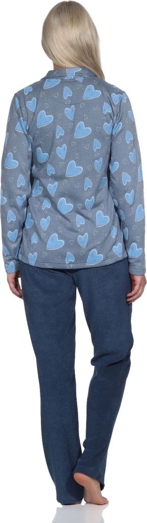 Normann Damen langarm Hausanzug Homewear in Herz Optik - auch in Übergrösse ; marine , 36