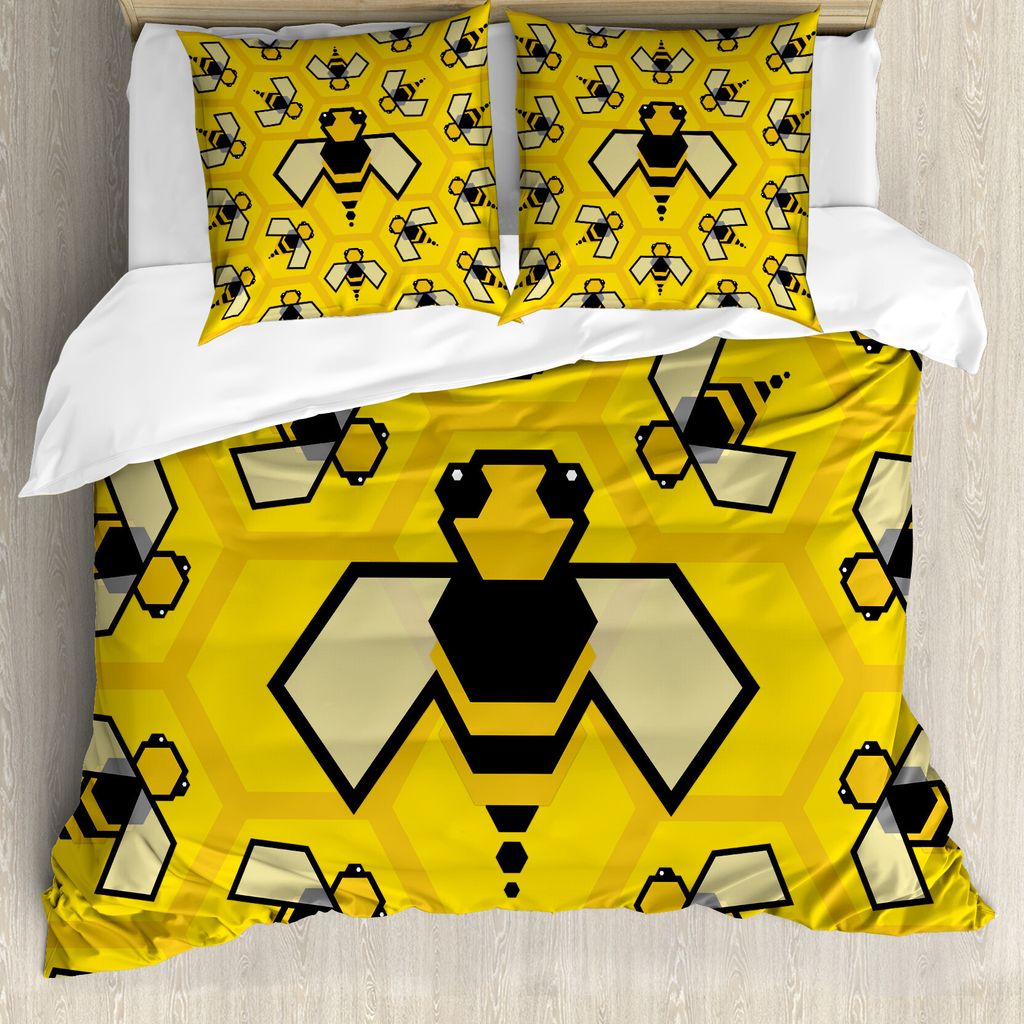 ABAKUHAUS Bienenkönigin Bettbezug Set für Einzelbetten, Digitale Geometrische, Milbensicher Allergiker geeignet mit Kissenbezug, 200 cm x 200 cm ...