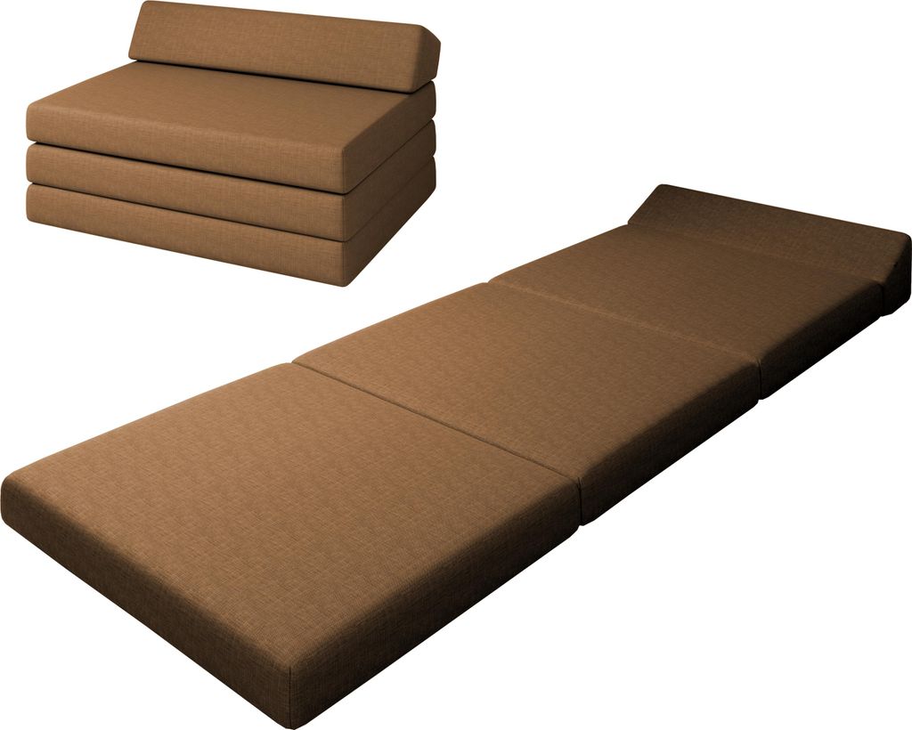 sunnypillow Premium Klappmatratze mit Kopfteil 120 x 220 x 10cm Braun 4-teilige Faltmatratze mit abnehmbarem Bezug Schaumstoff extra dick 10cm Matr...