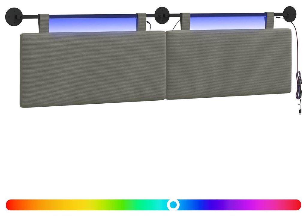 Hängendes Kopfteil Mit LED Licht Hellgrau Cordstoff