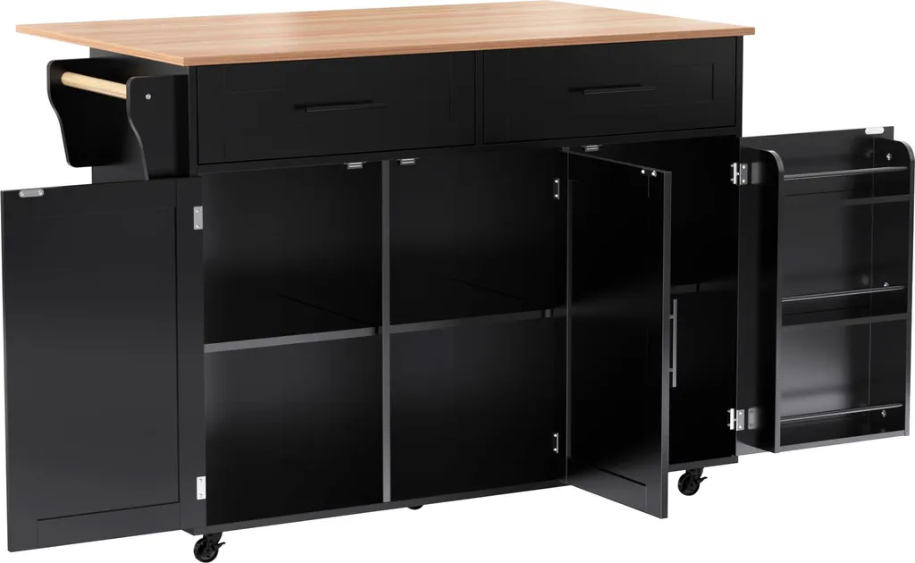 Desserte Cuisine Noire 129cm : Gagnez de la Place avec le Plan Pliable