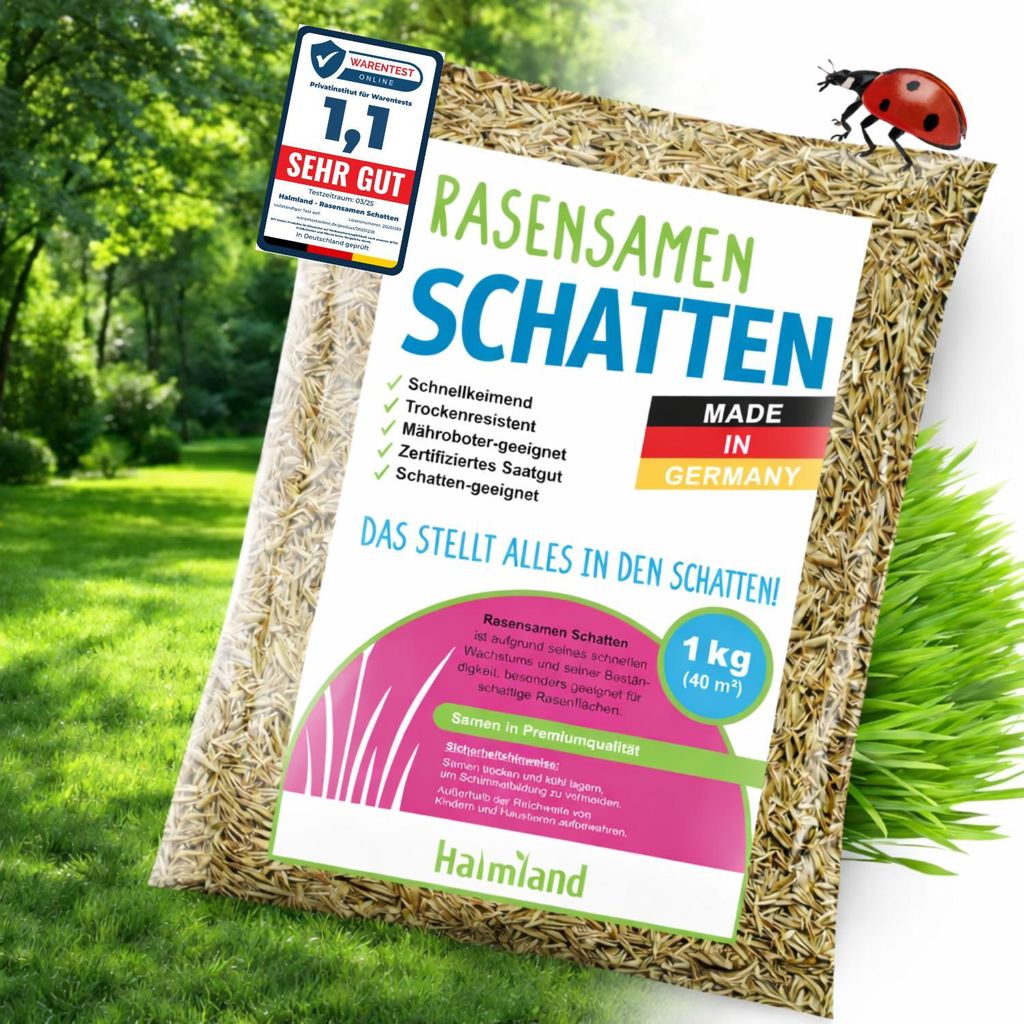 halmland Premium Schattenrasen Rasensamen schnellkeimend 1 kg = 40m² | dürreresistent, robust, tiefgrün