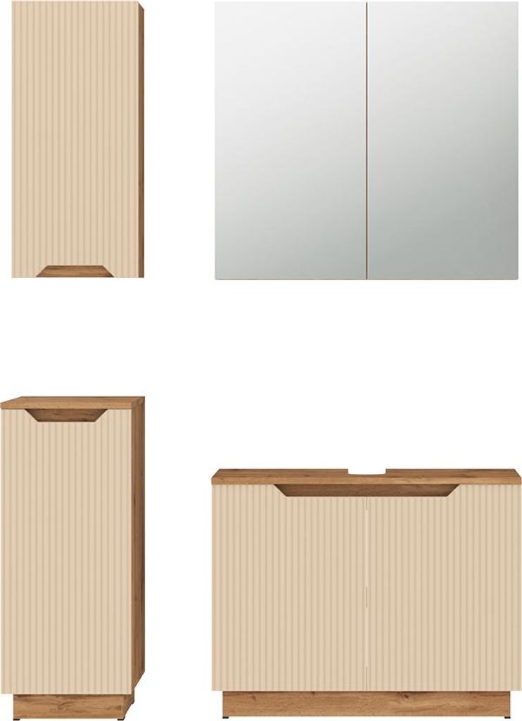 Vicco Badmöbel-Set Lotta, 4 Teile, Eiche/Kaschmir gestreift