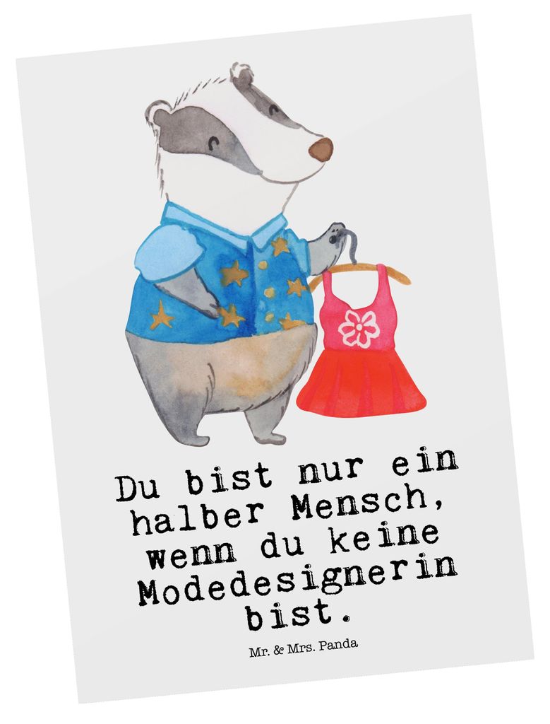 Mr. & Mrs. Panda Postkarte Modedesignerin Herz - Weiß - Produktbild 