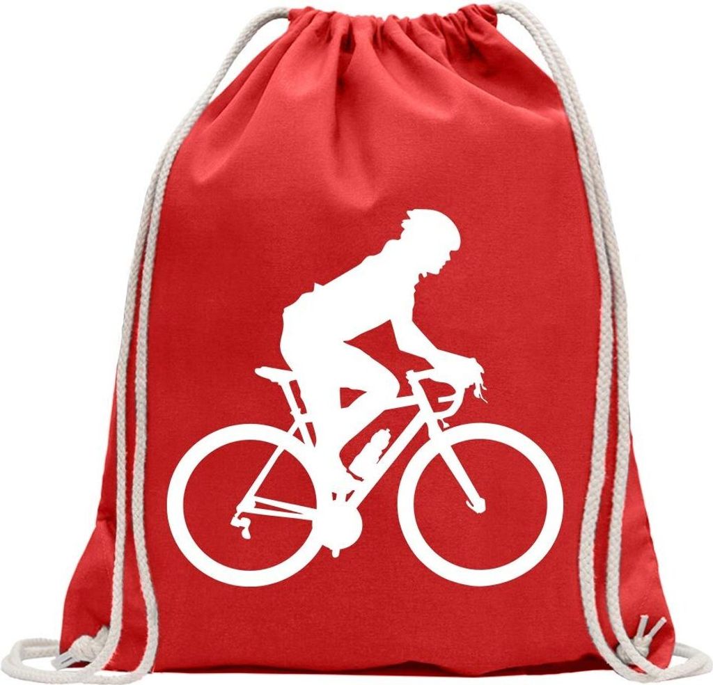 Kiwistar - Turnbeutel - rot - Rennrad Fahrrad Figur - Fun Rucksack Sport Beutel Gymsack Baumwolle mit Ziehgurt