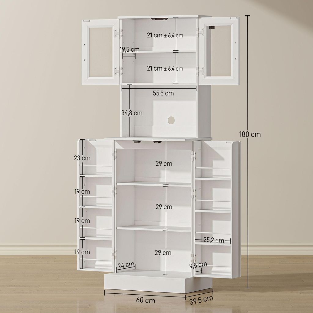 HOMCOM Keukenkast, buffetkast met 4 deuren, werkblad, en Productafbeelding 