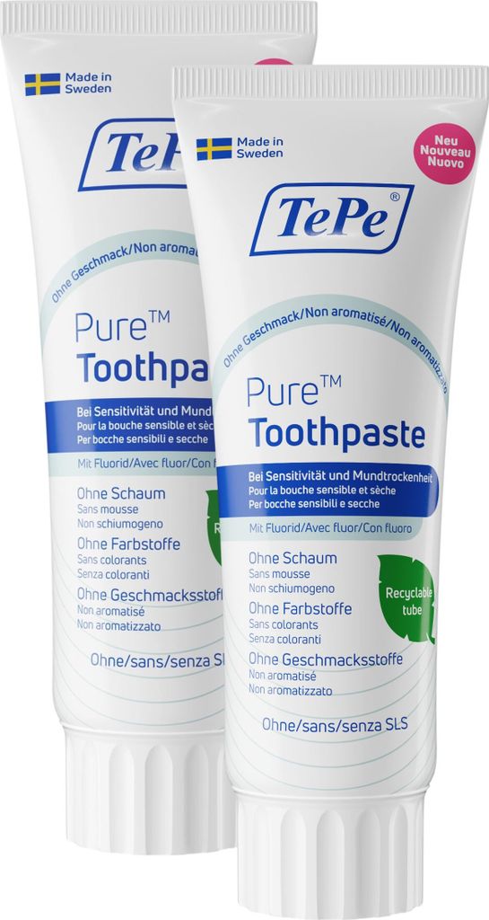 2er-Set TePe Zahnpasta Pure, Ohne Geschmacksstoffe Produktbild 