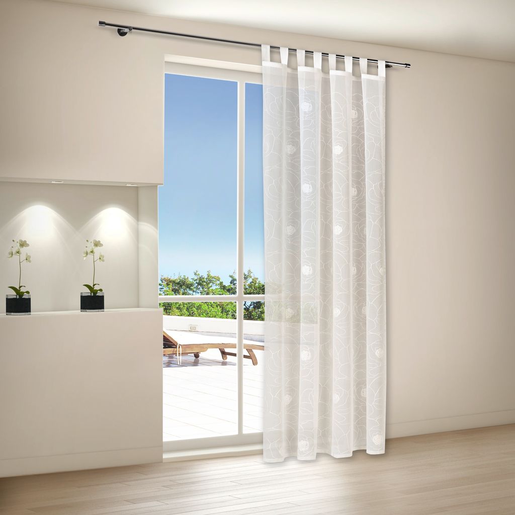 Gerster Bestickter Schlaufenschal mit B = 140 x H =235 cmTransparent We Floral weiß