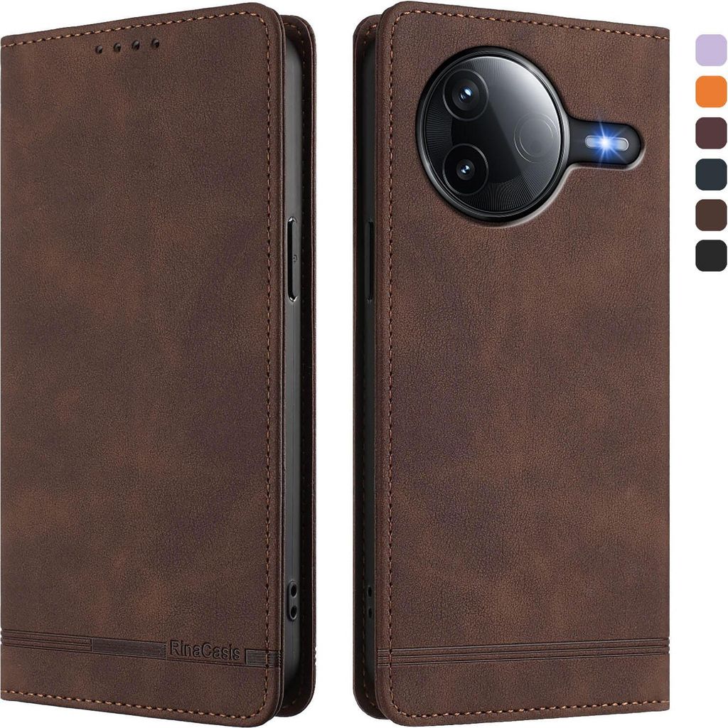 Hülle für Xiaomi Poco F7 Pro/F7 Ultra, Retro Kunstleder Ständer Klapphülle mit Kartenfächer und Magnetische Braun